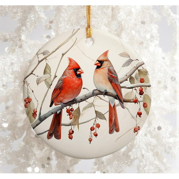 Cardinal Birds Ceramic Christmas Ornament – Male & Female Cardinals, Memorial Bird Lover Keepsake