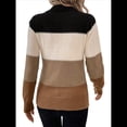 thumbnail image 3 of Suéteres de Bloque de Color para Mujer, Blusas de Larga con Cuello Alto, Suéter de Punto Holgado. Color Caramelo S, 3 of 7
