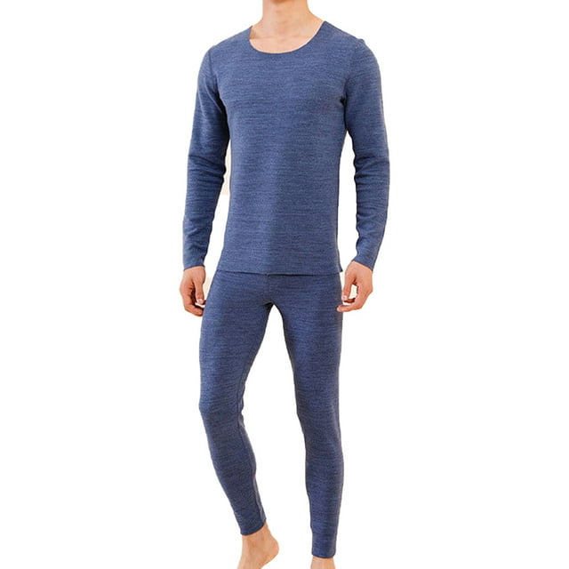 Conjunto de ropa interior térmica azul para hombre, calzoncillos largos con forro polar suave, capa base cálida para invierno en la parte superior e inferior