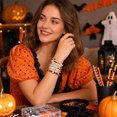 thumbnail image 4 of Halloween Bracelet Kit Halloween Bracelet Set with Ghost Bat Charms Red Black Stackable Stretch Beaded Bracelets for Women Girls Spooky Holiday Party Gifts,C, 4 of 4