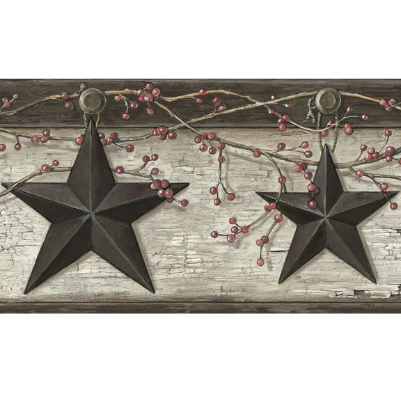Rustic Barn Star Ennis Grey Wallpaper Border PUR44601b