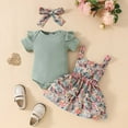 thumbnail image 4 of KPOPLK Baby Girl Clothes Short Sleeve Romper Suspender Skirt Overall Dress Cute Baby Girl Summer Outfit(Green&1,0-3 Months), 4 of 9