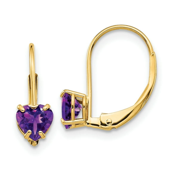Primal Gold 14 Karat Yellow Gold 5mm Heart Amethyst Leverback Earrings