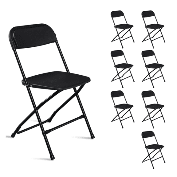 Plastic Folding Chairs 6-Pack, Black - Heavy Duty Stackable Chairs for Indoor & Outdoor Use, Garden, Patio, Party, Event, Home, Office