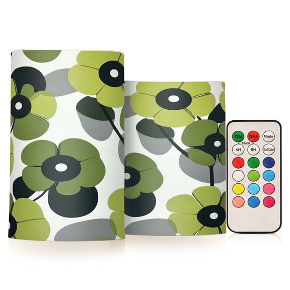 Yayeee Flameless Candles with Remote Flickering Battery Operated Multi Color Changing, Gray Floral