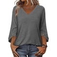 thumbnail image 6 of Nestiefly Womens Tops 3/4 Length Sleeve Dressy Casual Blouses for Women 2026 Trendy Crew Neck T Shirts Summer Clothes Gray 3XL, 6 of 7