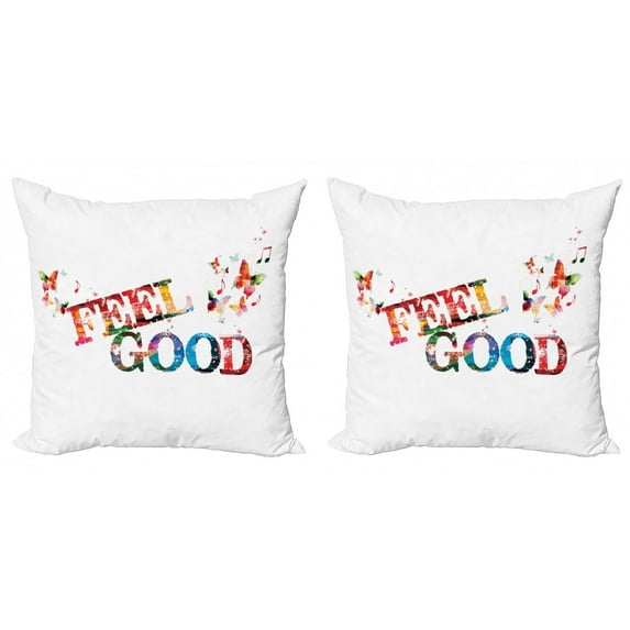 Saying Throw Pillow Cushion Cover Pack of 2, Colorful Letters with Grunge Effect Flying Butterflies and Musical Notes Print, Zippered Double-Side Digital Print, 4 Sizes, Multicolor, by Ambesonne