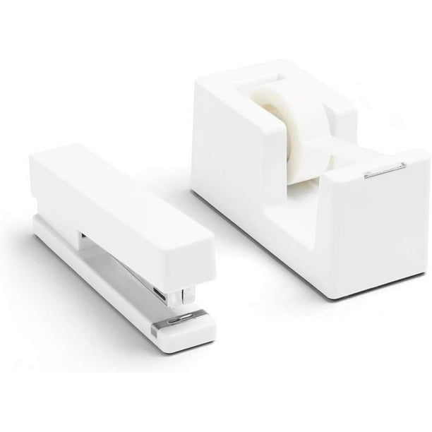 Dynamic Duo Stapler And Tape Dispenser Set White. Staple Up To 20 Of