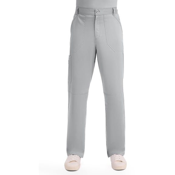 Cherokee Mens Scrub Pants with Cargo Pockets, Two-Way Stretch Modern fit Button Closure with Inside Drawstring Pants - WW140, L Short, Grey
