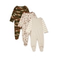 Wonder Nation Newborn Baby Boy Sleep and Play Pajamas, 3 Pack (Pre6/9M