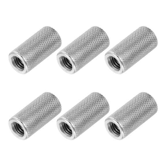 M6 6 Pack 304 Stainless Steel Round Knurled Connector Nuts,0.39"OD x 0.79"H