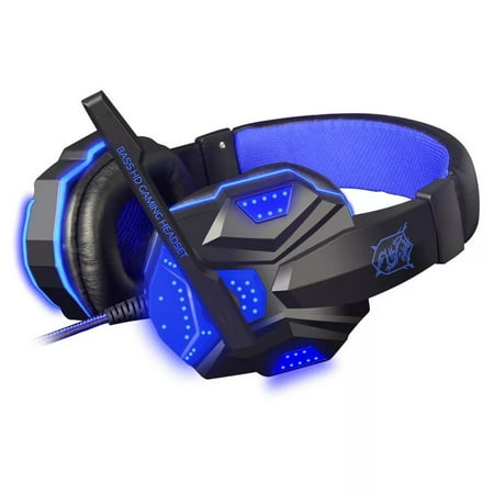 Voip Stereo Microphone Mic Headset - 3.5mm Surround Stereo Gaming Headset LED Headband Headphone with Mic for PC