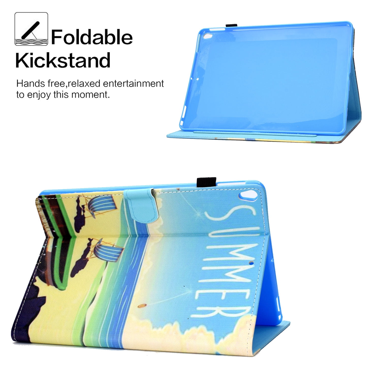 iPad Pro 10.5 Inch Case, Allytech Slim Lightweight Folio Kickstand Mutiple Angle Stand Auto Sleep Wake Smart Cover with Cards & Pencil Holder Wallet Case Cover for Apple iPad Pro 10.5", Summer Beach