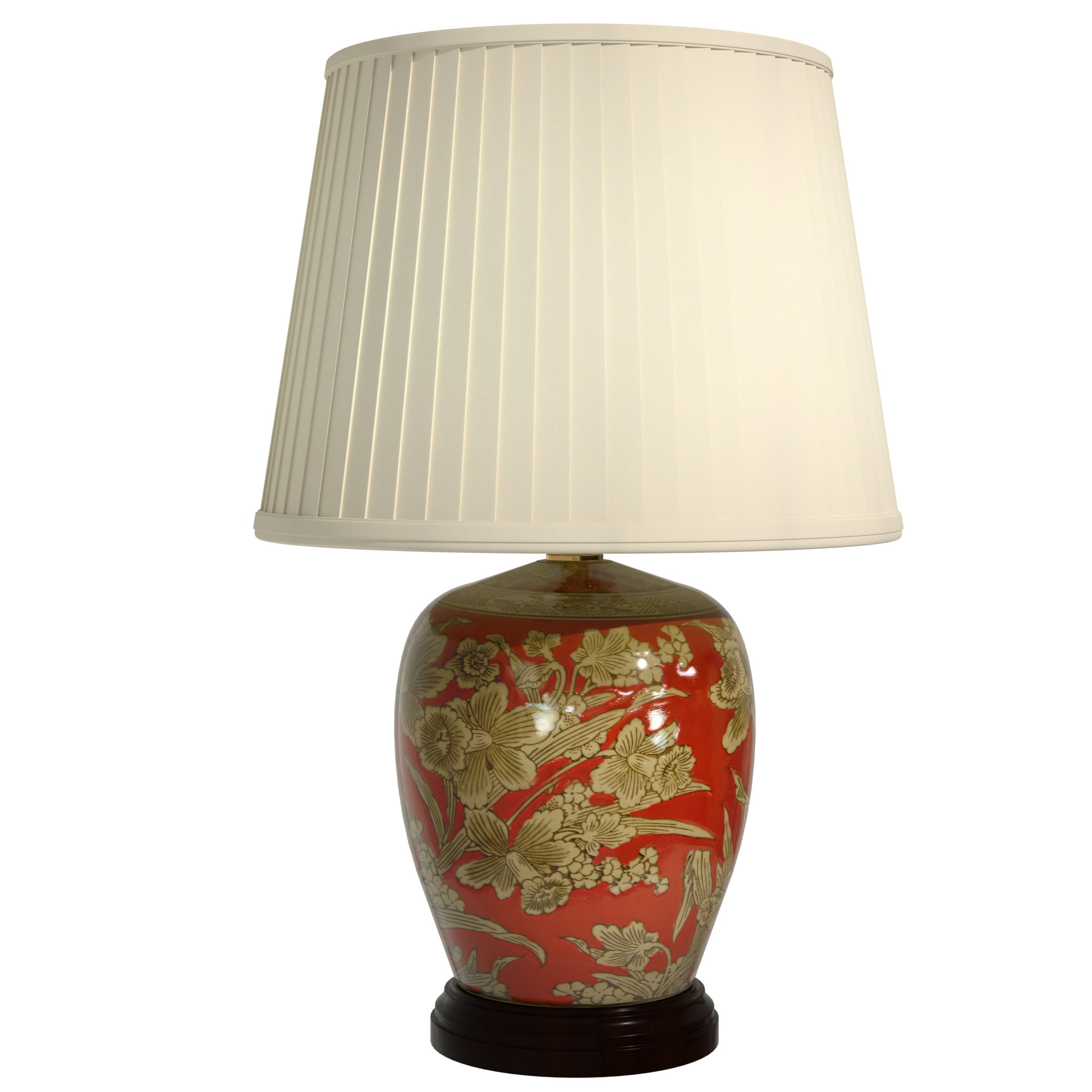 Red Lantern 25\" Jade Green Birds & Flowers Porcelain Table Lamp - Oriental Style Decor