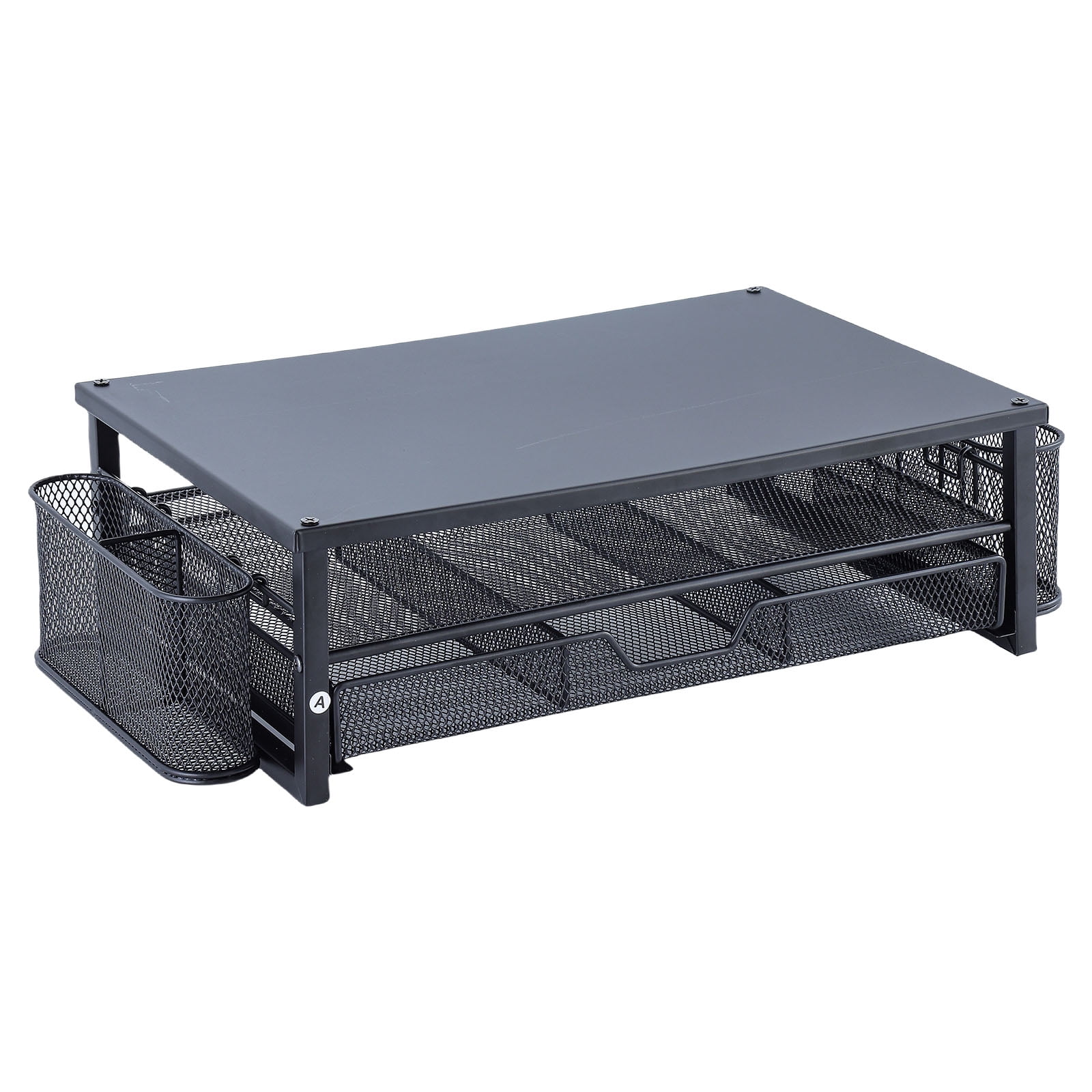 Metal Screen Stand with Ventilation Drawer and Side Storage Computer Monitor Stand Laptop Stand Desk Organiser Shelf