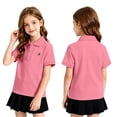 thumbnail image 4 of Boys Performance Polo Short Sleeve School Uniform | Solid Golf Collared Shirts Wrinkle Free Stretch Lightweight Cool Casual Athletic Outdoor Tops for Kids Size 5-14 Pink 130, 4 of 5
