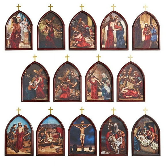 CBCS-Robert Smith L1302 7.125 x 10 in. Stations of the Cross Wood Plaque Set - 14 Piece