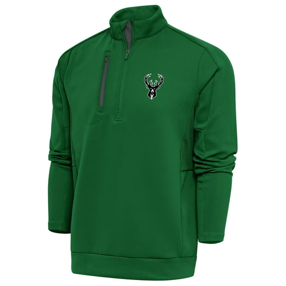 Men's Antigua Hunter Green Milwaukee Bucks Metallic Logo Generation Quarter-Zip Top