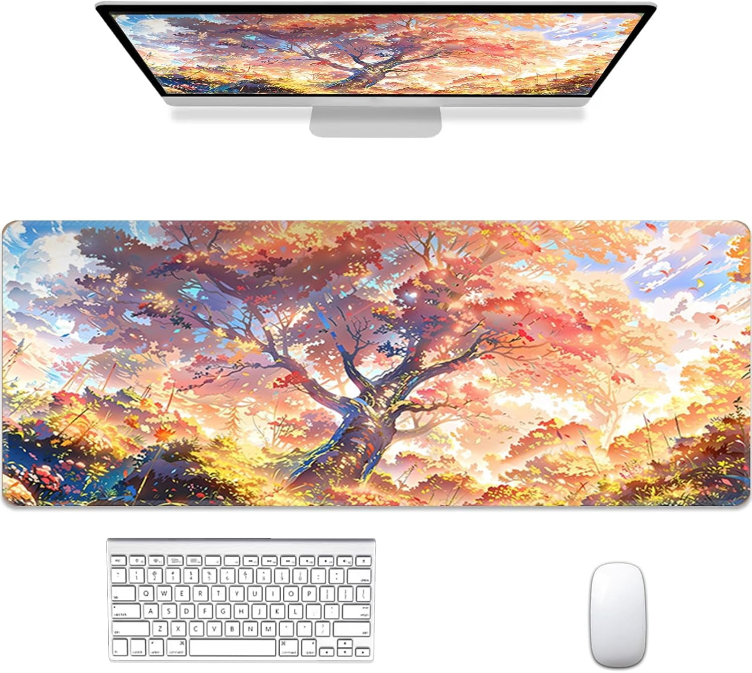 Gaming Mouse Pad 31.5x11.8 inch XL Large Extended Mouse Pad, Big Mousepad Desk Mat for Computer with Non-Slip Rubber Base and Stitched Edge-Maple Leaves