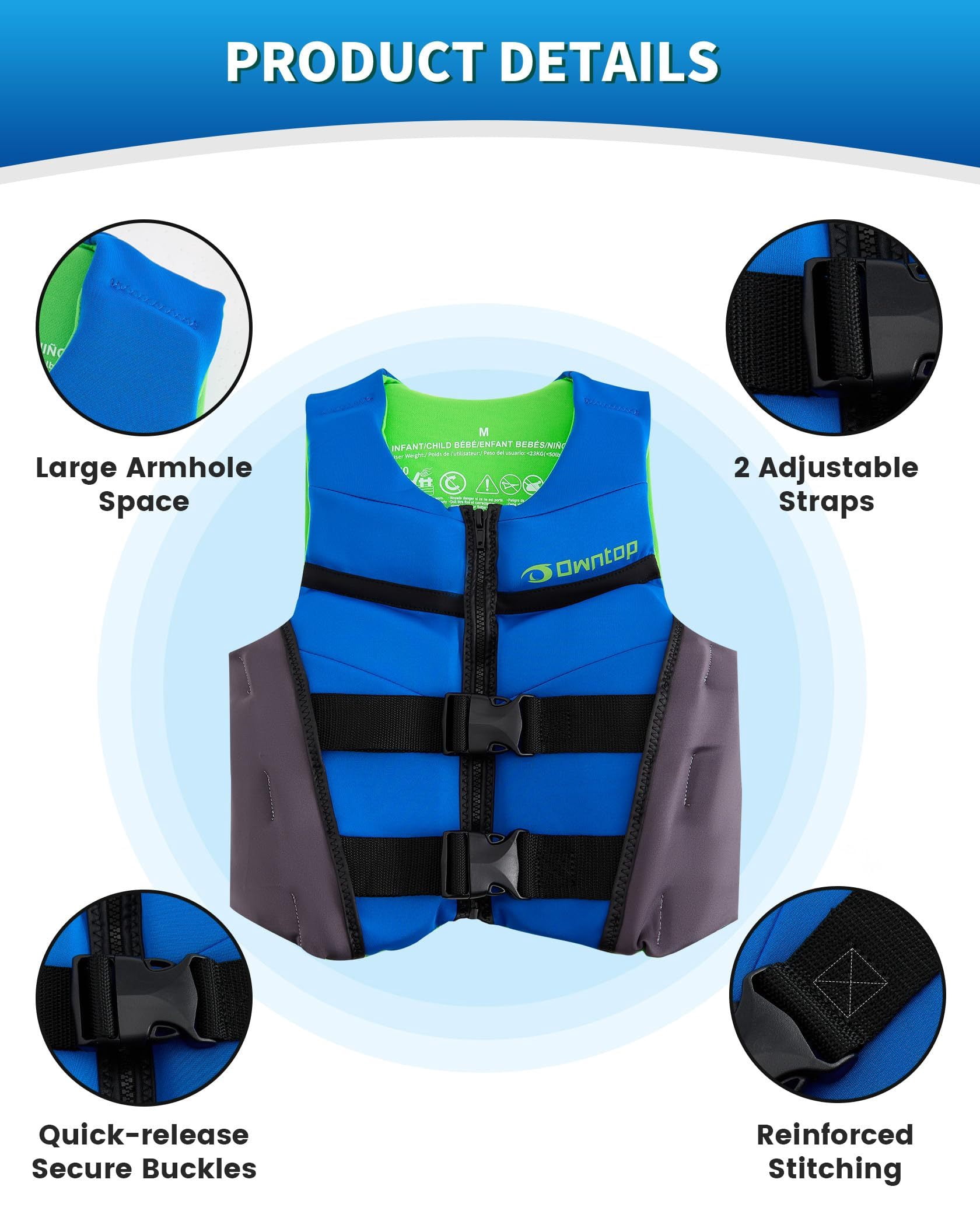 Swim Vest Life Jacket Youth,Adjustable Flotation Buoyancy Swimsuit Trainer Vests,Swimming Aid Jacket for Boys Girls,Kayaking Fishing Sailing Watersports,Fit for 50-125 lbs