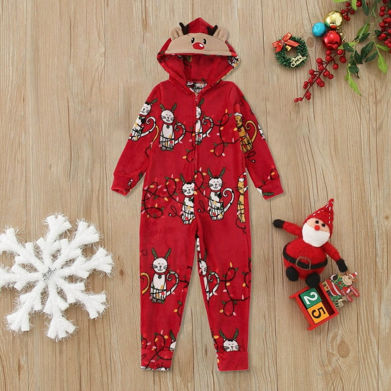 Family Matching Pajamas Hooded Winter Warm Zip Front Pajama For