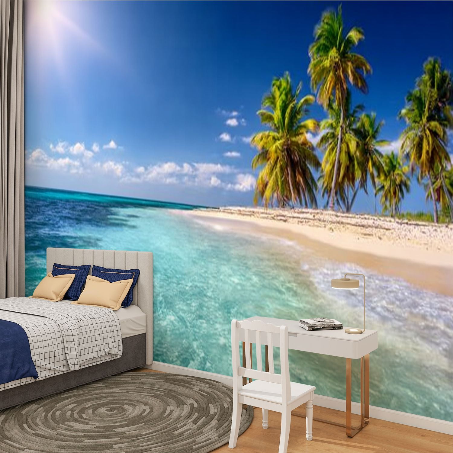 Peel and Stick Wallpaper Palm tree Beach Tropical Island Caribbean Modern Art Wall Mural Decor Self Adhesive and Removable 100in x 144in