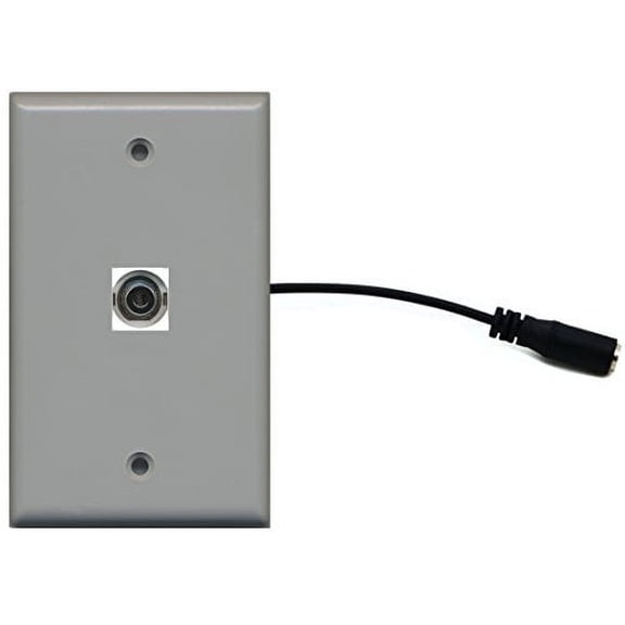 RiteAV (1 Gang Flat 3.5mm Wall Plate w/Pigtail Extension Cable Gray