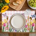 thumbnail image 4 of Tulips Spring Floral Placemats Set of 6, Pink Plaid Flowers Butterfly Pastoral Placemats for Dining Table, Place Mats for Kitchen Tabletop, Waterproof Wipeable Dining Table Mats Set, 4 of 9