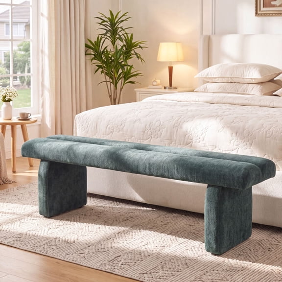 Tribesigns 63" Upholstered Modern End of Bed Bench, Long Bench for Bedroom