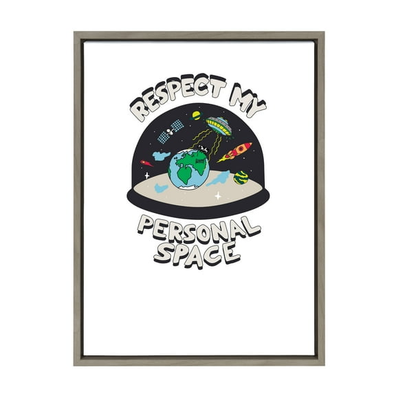 Kate and Laurel Sylvie Personal Space Framed Canvas Wall Art by The Creative Bunch Studio, 18x24 Gray, Adorable Kid-Friendly Art for Wall