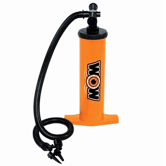 World of Watersports Pompe à Air 13-4030 pour Utilisation avec Petits/moyens et Grands Gonflables; Pompe Manuelle à Main; Pression de 0,3 Bar et 2 Litres X 2 Litres; Orange et Noir; Plastique; 4 Adaptateurs de Valve Universels