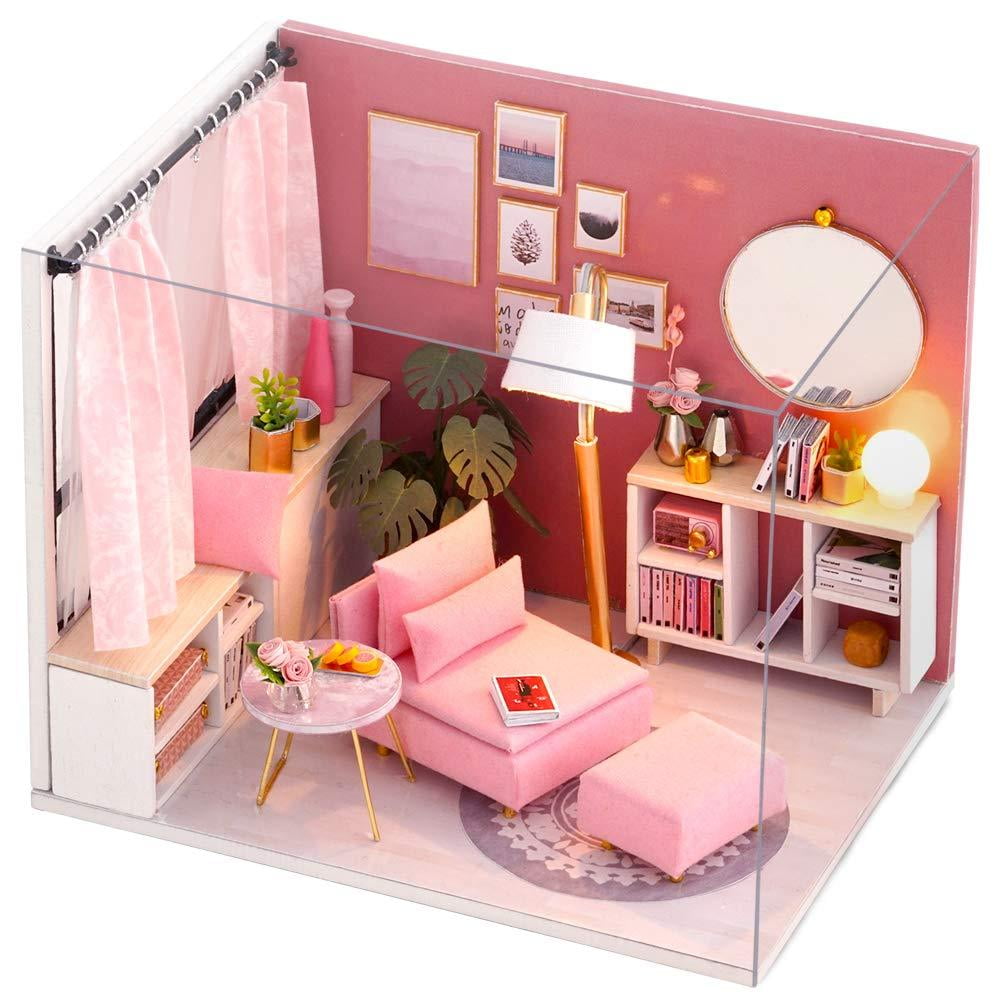 CUTEBEE Dollhouse Miniature with Furniture, DIY Dollhouse Kit Plus Dust