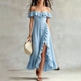 thumbnail image 2 of UDAUDU Women's Midi Dress 2026 Spring Summer Off The Shoulder Satin Wedding Guest Dresses Wrap Party Cocktail Formal Prom Dresses Sky Blue 2XL, 2 of 7