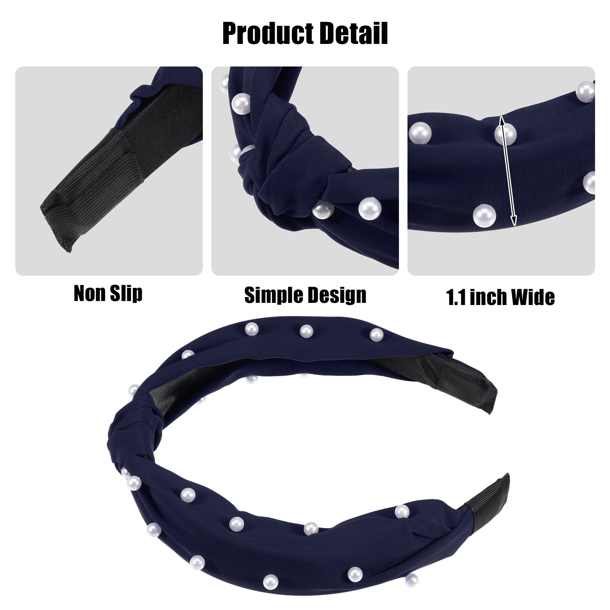 Unique Bargains 1 Pcs Satin Knotted Pearl Headband Hairband for Women 1.1 Inch deep blue