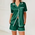 thumbnail image 2 of Summer Ladies Nightwear Akafmk Women's Pajama Sets,Silk Pajamas for Women Set,Women Casual Turndown Collar Solid Short Sleeve Blouse Fashion Short Pants Pajamas Suit, 2 of 4