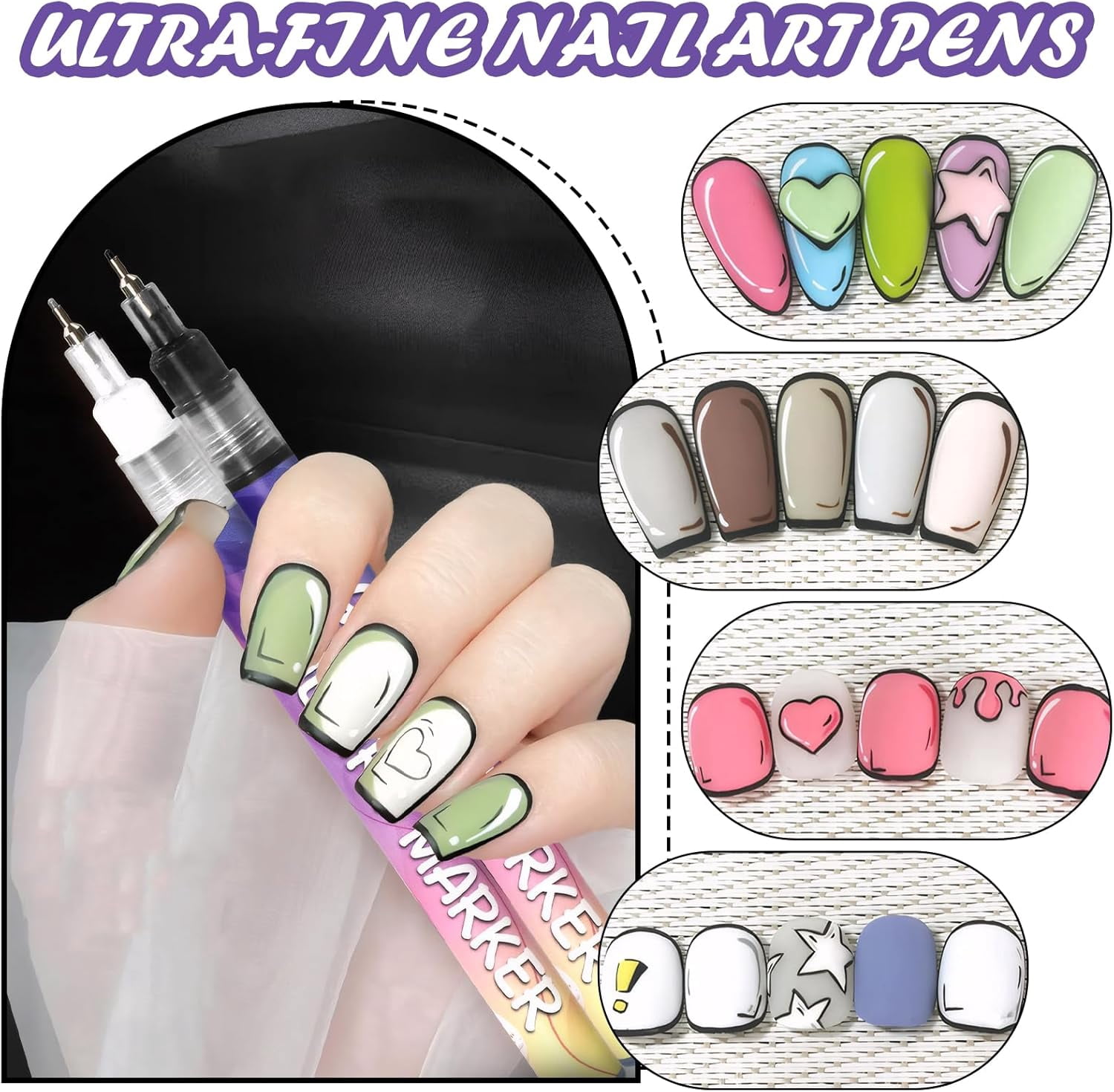 12 Color 3D Nail Art Pens Set, Nail Polish Pens Quick Dry Acrylic Nail Art Painting Pen Nail Point Graffiti Dotting Pen for Nails Art Design, Nail Art Kit for Design Beauty