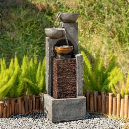 42.91" H Water Fountain Outdoor Garden Waterfall Fountains Indoor Bowl Cascading Water Feature with Led Lights 4-Tier for Home Deck Patio Porch Yard Decor