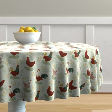 

Cotton Sateen Tablecloth 90 Round - Chicken Kitchen Cottage Kitsch Roosters Rooster Print Custom Table Linens by Spoonflower