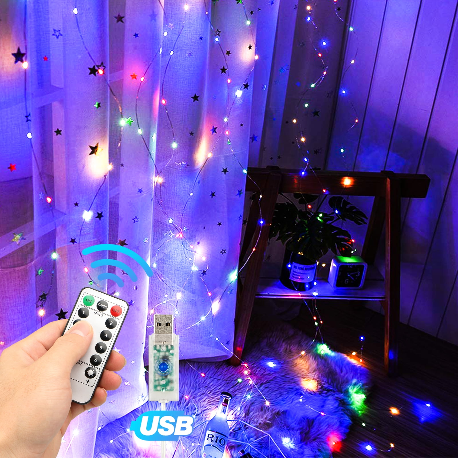 300LED USB Curtain Lamp Fairy String Lights Wedding Party Decor w/Remote Control 