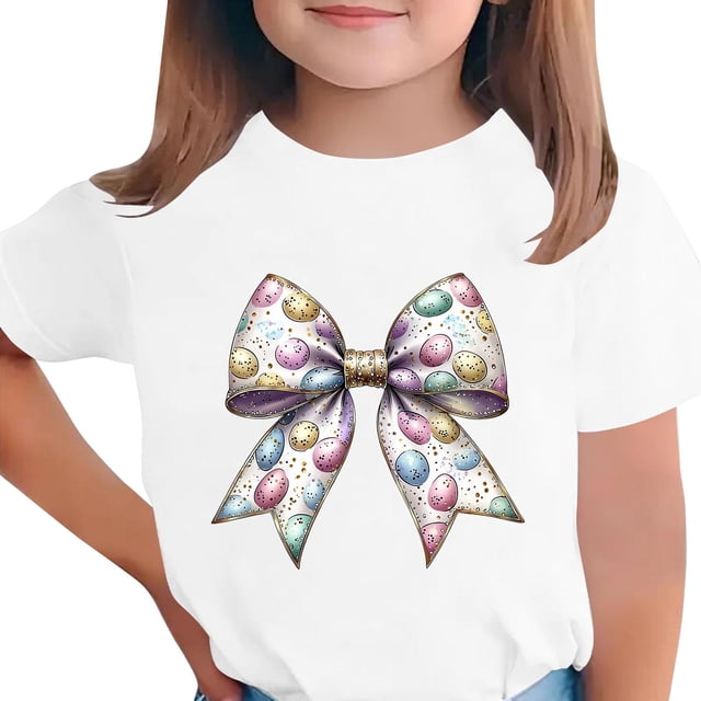 Manga Corta Crop Top para Niños Niños Pascua Impresa Cuello Redondo Casual Camiseta Tee para 3-14 Años
