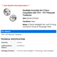 thumbnail image 2 of Headlight Assembly Set 2 Piece - Compatible with 1974 - 1977 Plymouth Trailduster 1975 1976, 2 of 2