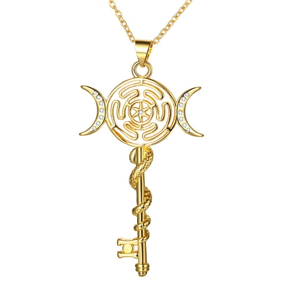 Avaner Hekate Necklace Triple Moon Goddess Pendant Wheel of Hecate Necklace Stainless Steel Goddess Symbol Magic Jewelry Gifts for Men Women