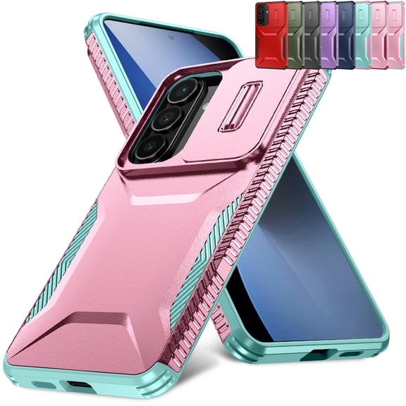 Lunvic Case for Samsung Galaxy S26, Sliding Camera Lens Cover, Slide Door Protection, Heavy Duty Drop Protection, Hard PC Soft TPU Hybrid Bumper Shell, Rosegold