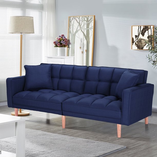 75" Futon Sofa Bed, Memory Foam Convertible Tufted Sofa Bed with Adjustable Backrest, Modern