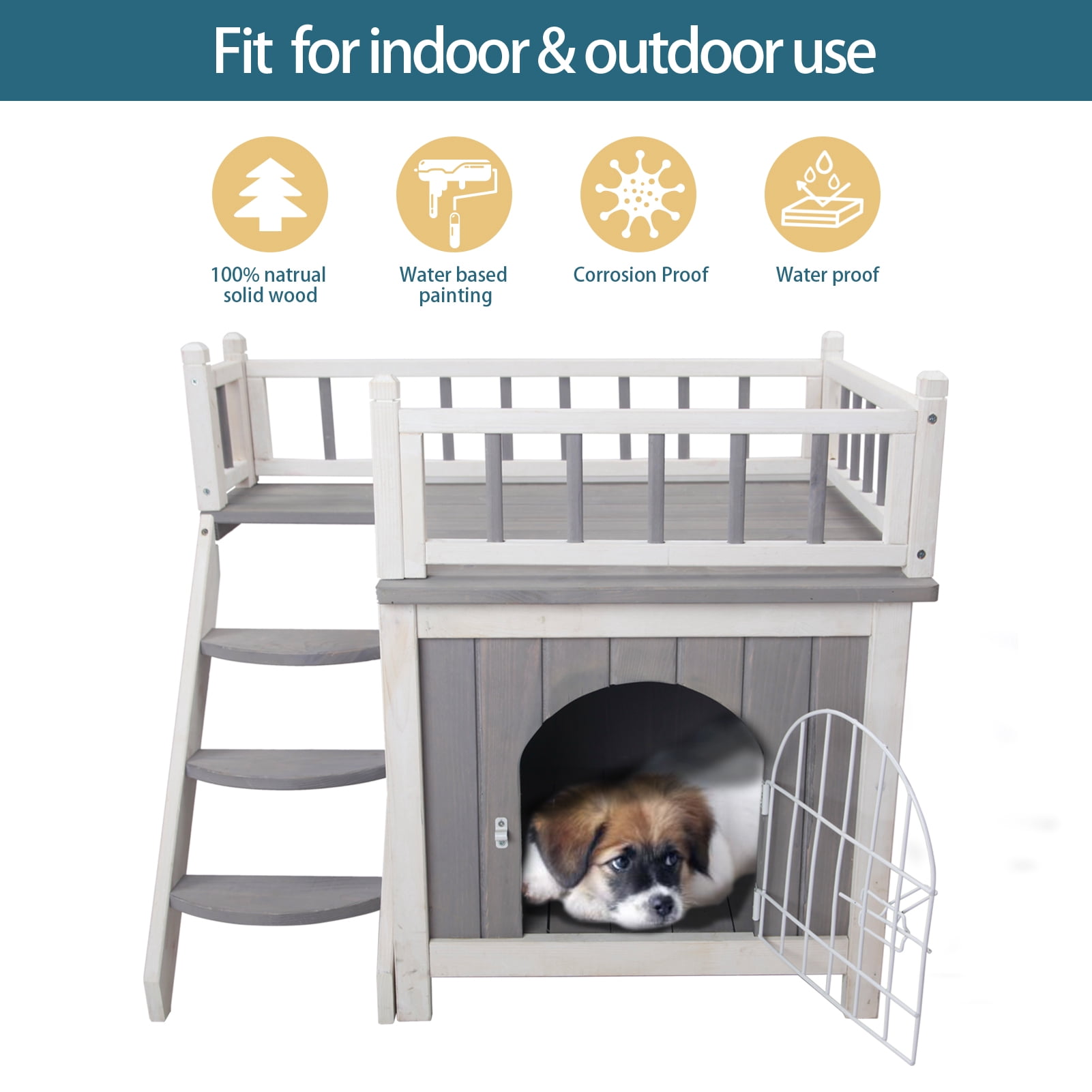 Petsfit 2-Story Indoor Outdoor Cat House with Balcony