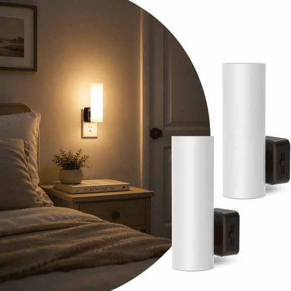 YANSUN 2 Pcs  Warm White 3000K Decorative Perforated Cylinder Shade Night Light, Plug in Dimmable with Dusk to Dawn Sensor