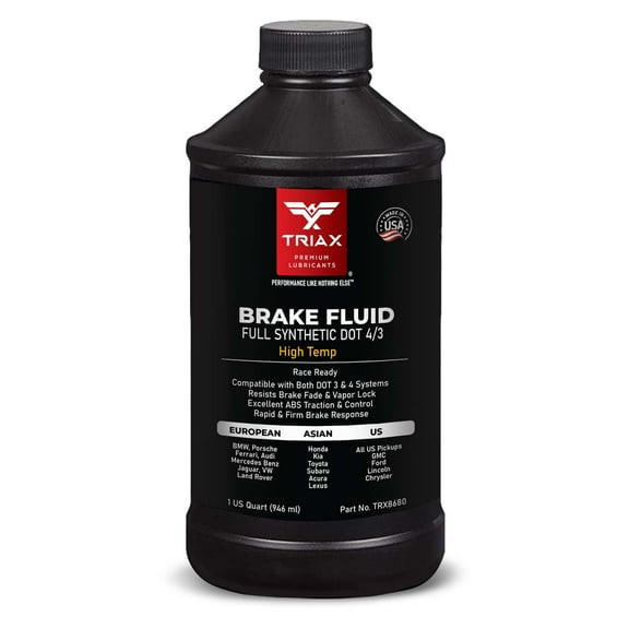 TRIAX Brake Fluid DOT 3 and 4 Full Synthetic Brake Fluid, 1 Quart