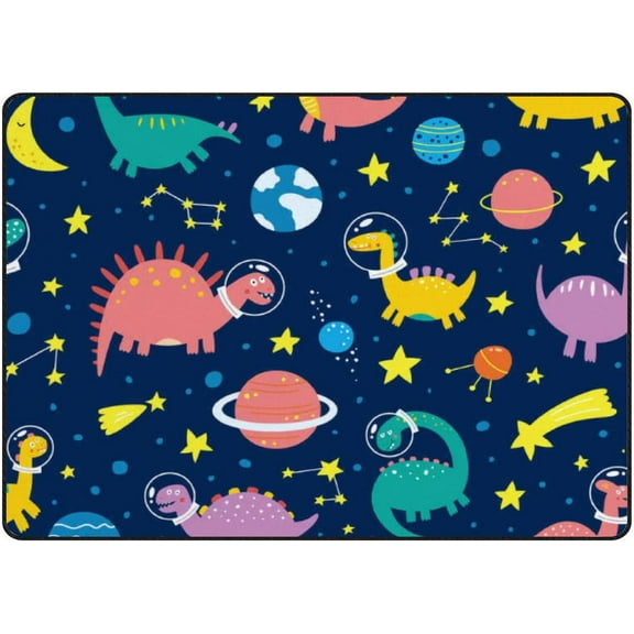 SKYSONIC Area Rug Funny Dinosaurs in Spacesuit with Planets Nursery Rug Floor Mat Kids Playing Mat for Living Room Bedroom, 72x48 in