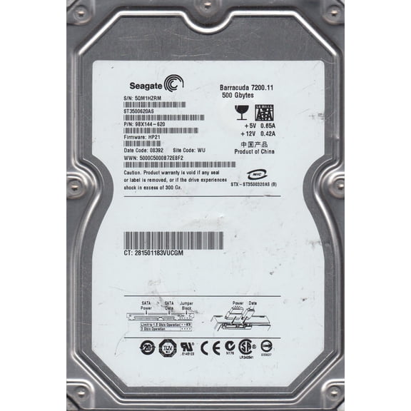 ST3500620AS, 5QM, WU, PN 9BX144-620, FW HP21, Seagate 500GB SATA 3.5 Hard Drive