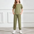 thumbnail image 2 of Dakiuu 6-11 Years Girls 2 Piece Outfit Summer Fashion Checkered Clothing Plaid Casual Short Sleeve Tops Shirts and Drawstring Sweatpants Joggers Pants with Pockets Kids Sweatsuit Clothes Set, 2 of 6
